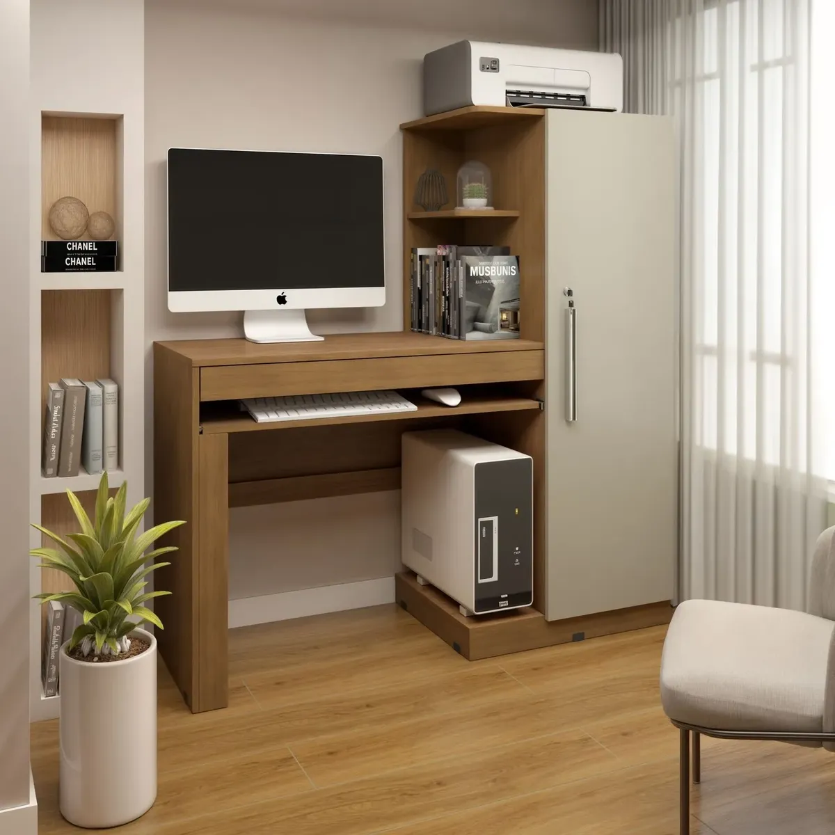Mesa Para Computador Escrivaninha Com Armário