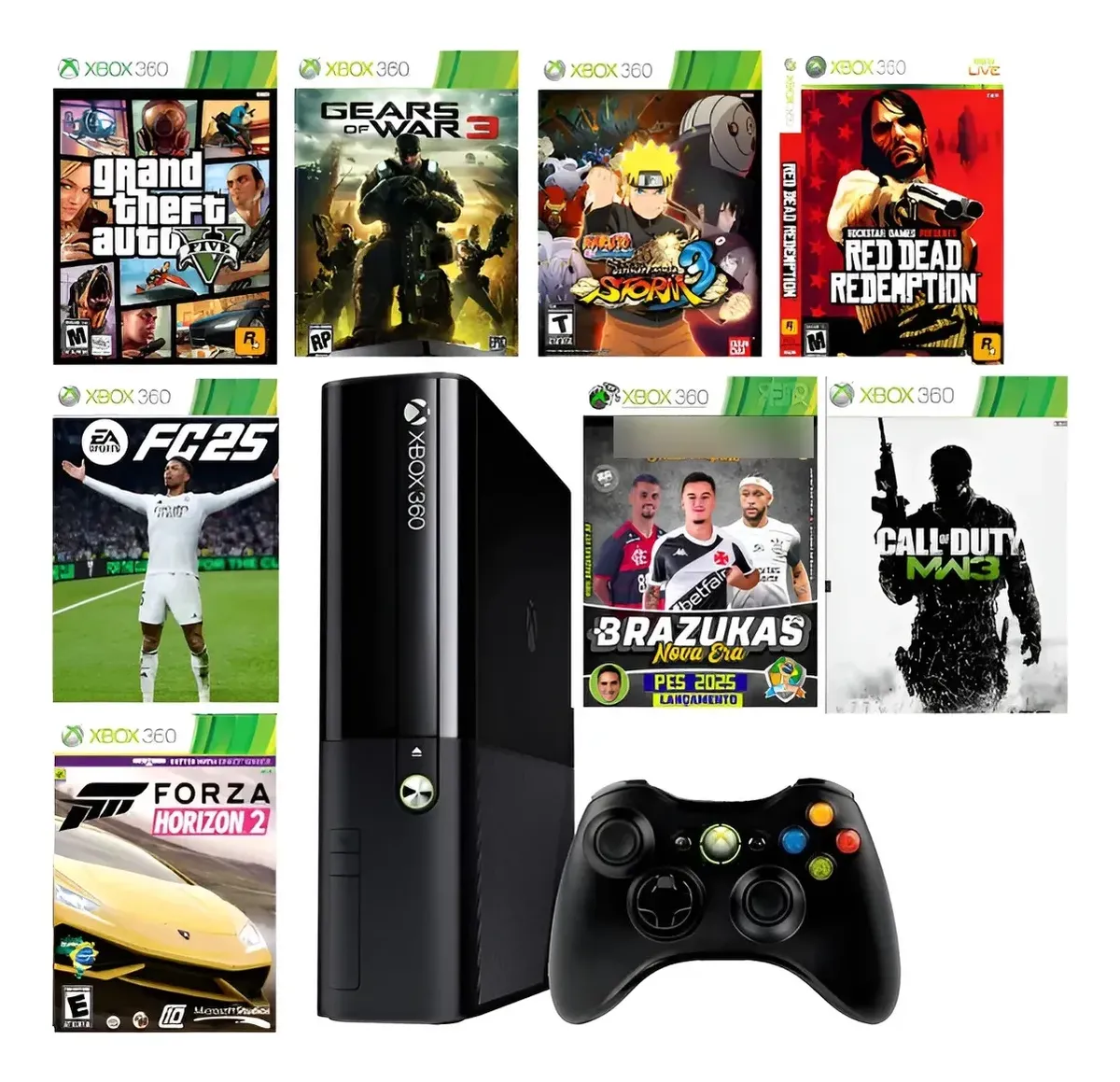 Microsoft Xbox 360 Slim Preto +jogos+ Hd Controle Garantia