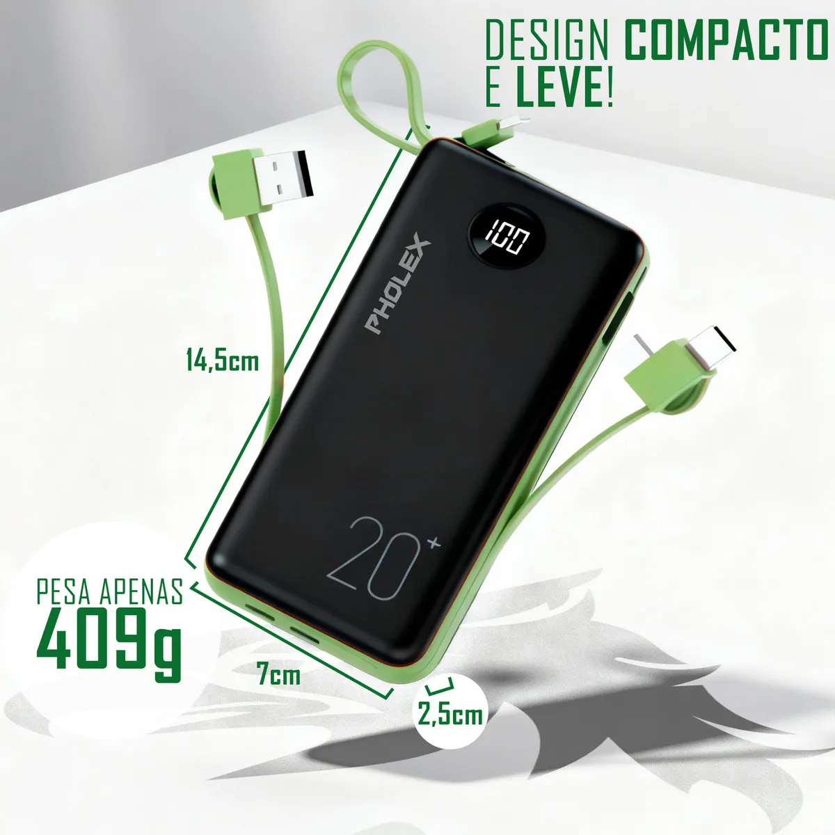 Power Bank Pholex com alta capacidade e múltiplas portas USB