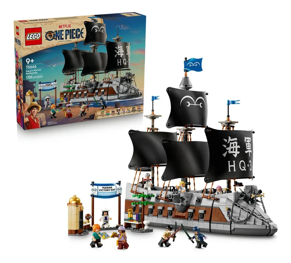 LEGO ONE PIECE Navio de Guerra da Marinha de Garp 75646; Conjunto de construção do impressionante navio da série; Para montar e recriar aventuras; Presente Dia das crianças; 9+