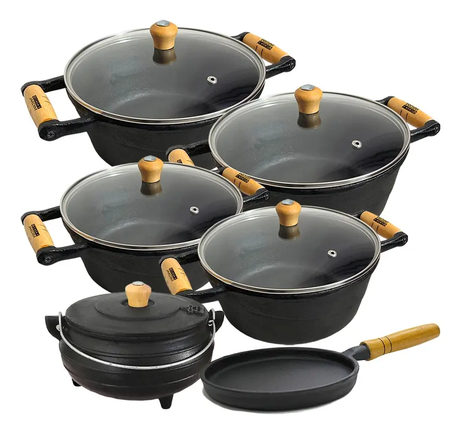 Jogo De 6 Caçarolas De Ferro Panela Ferro Indução Bifeteira