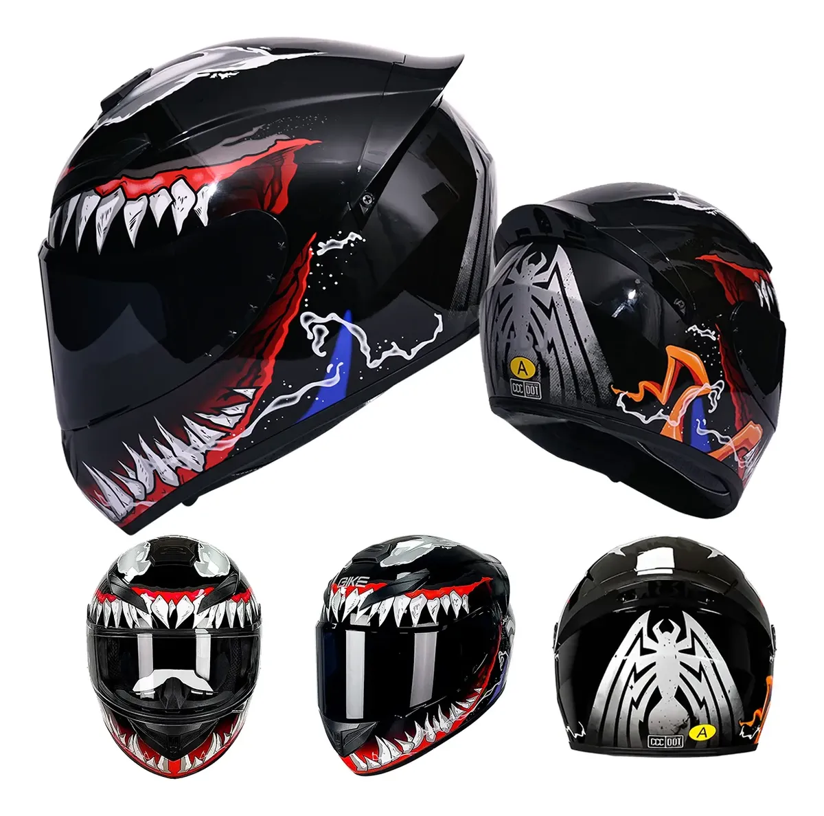 Capacete Masculino Dragon Preto Brilhante Integral Viseira Fumê Venom