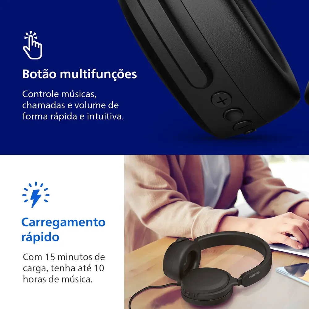 Headphone Philips Bluetooth E Energia Para 55h Tah2300bk/00 Preto