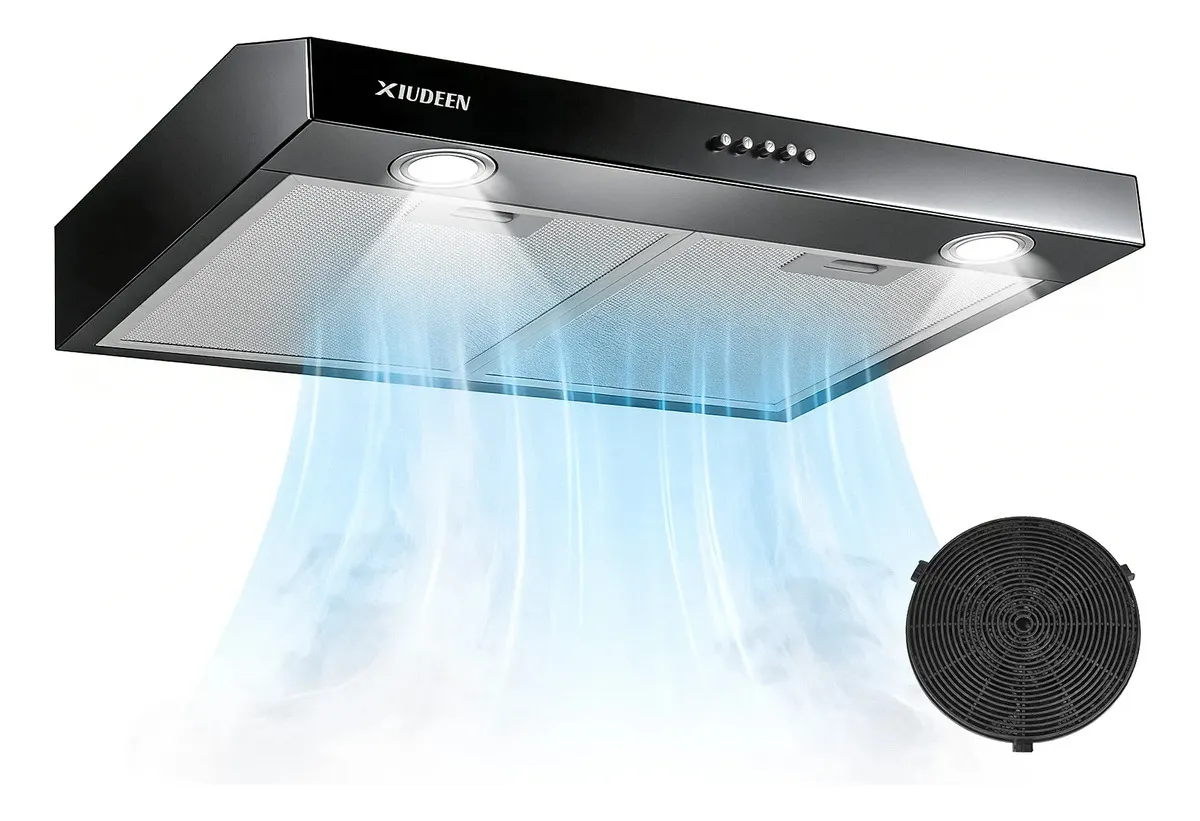 Campana Extractora De Cocina Acero Inoxidable 60cm Modernas Pared Color Negro Xiudeen Xd6001b 95W Panel de 3 Velocidades