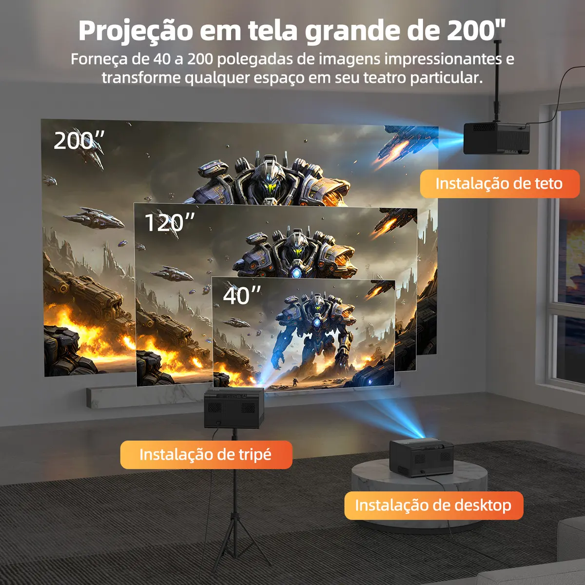 Projetor Portátil Bettdow 22000lm 1080p 4k Android 12 Wifi Bluetooth Cinza-escuro 127/220v