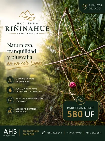 Riñinahue Lago Ranco Parcelas 5.000 M2 Desde Uf 550