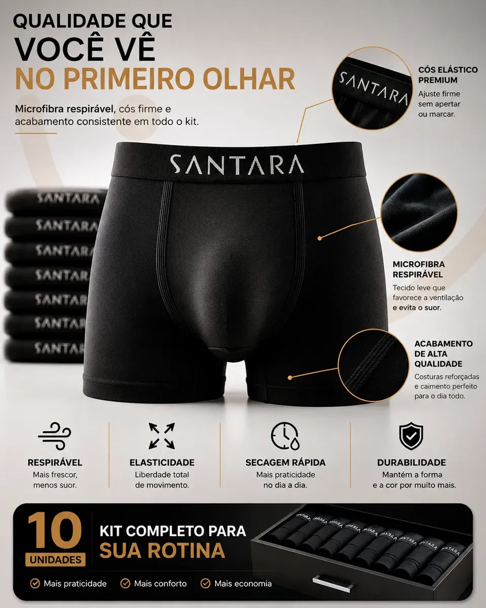 Kit Com 10 Cuecas Boxer Microfibra Sem Costura Santara — imagem 3