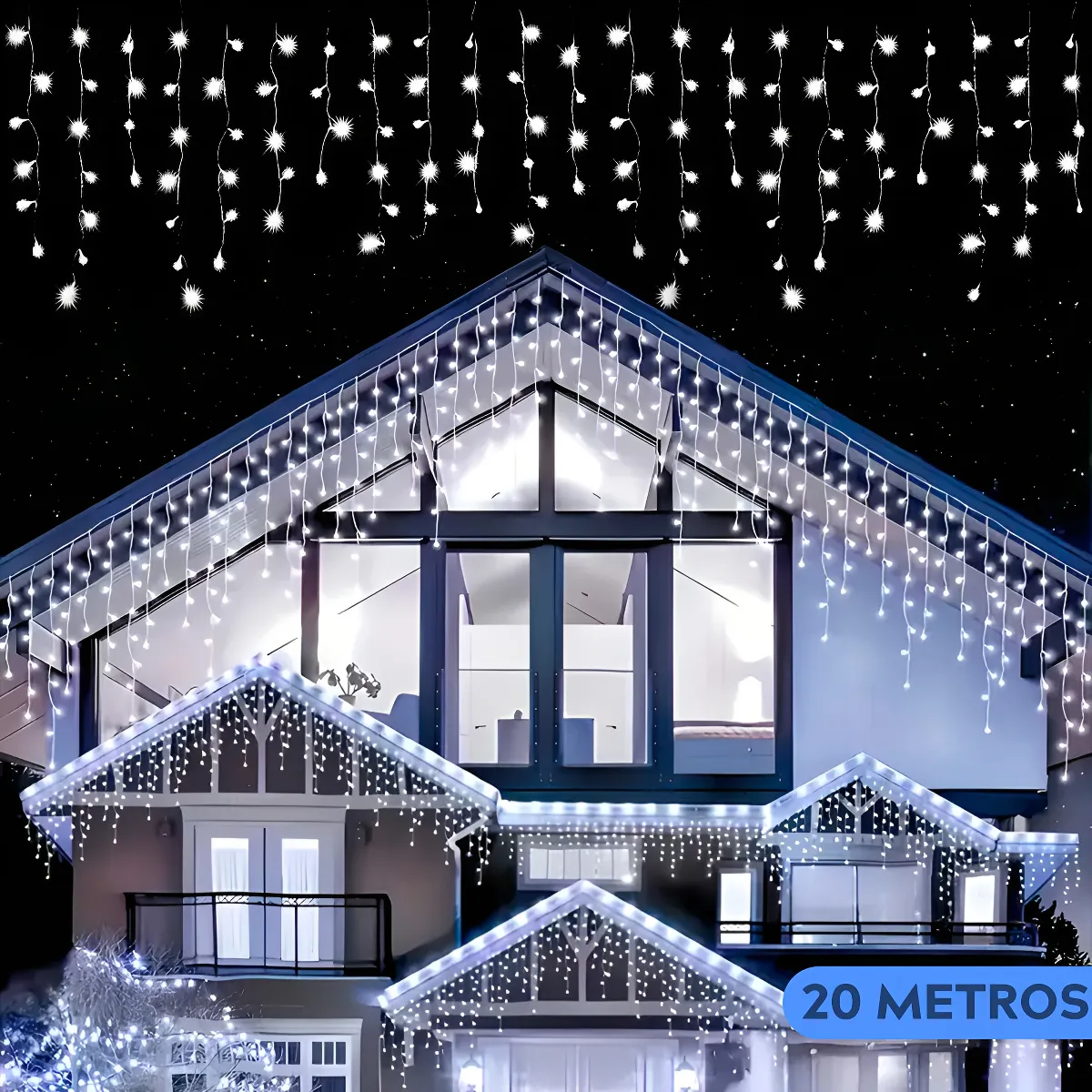 Cascata Pisca Pisca Natal 800 Leds 8 Funções 20m Branco Frio 220v Extensível Macho/femea A Prova D'agua Fanthasy
