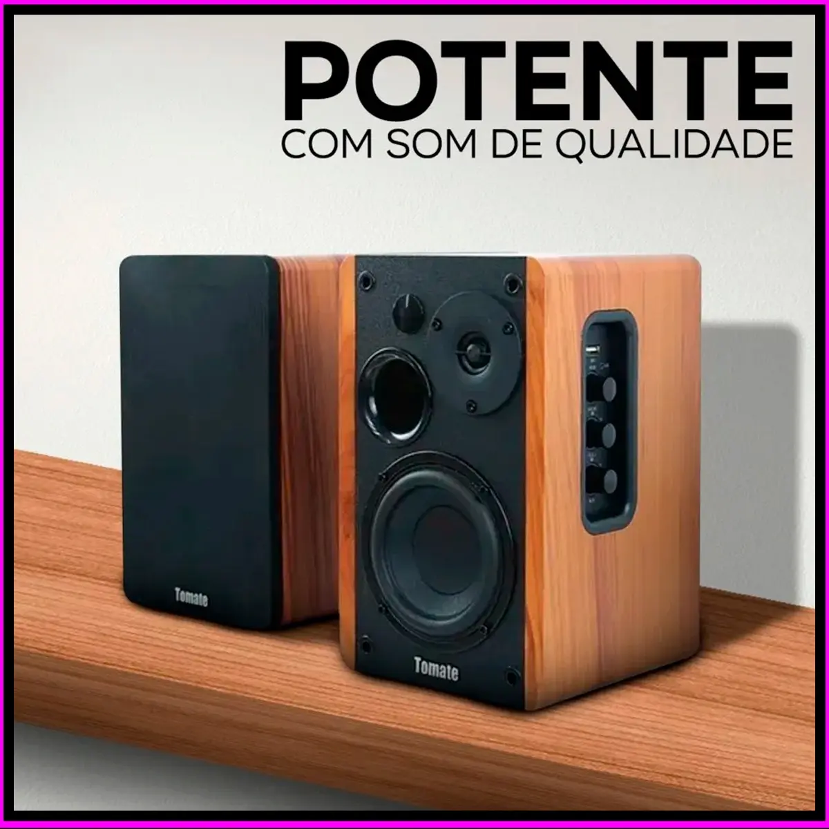 Caixa de Som Ativa Tomate MST 2026 Bluetooth 100W Madeira Preto