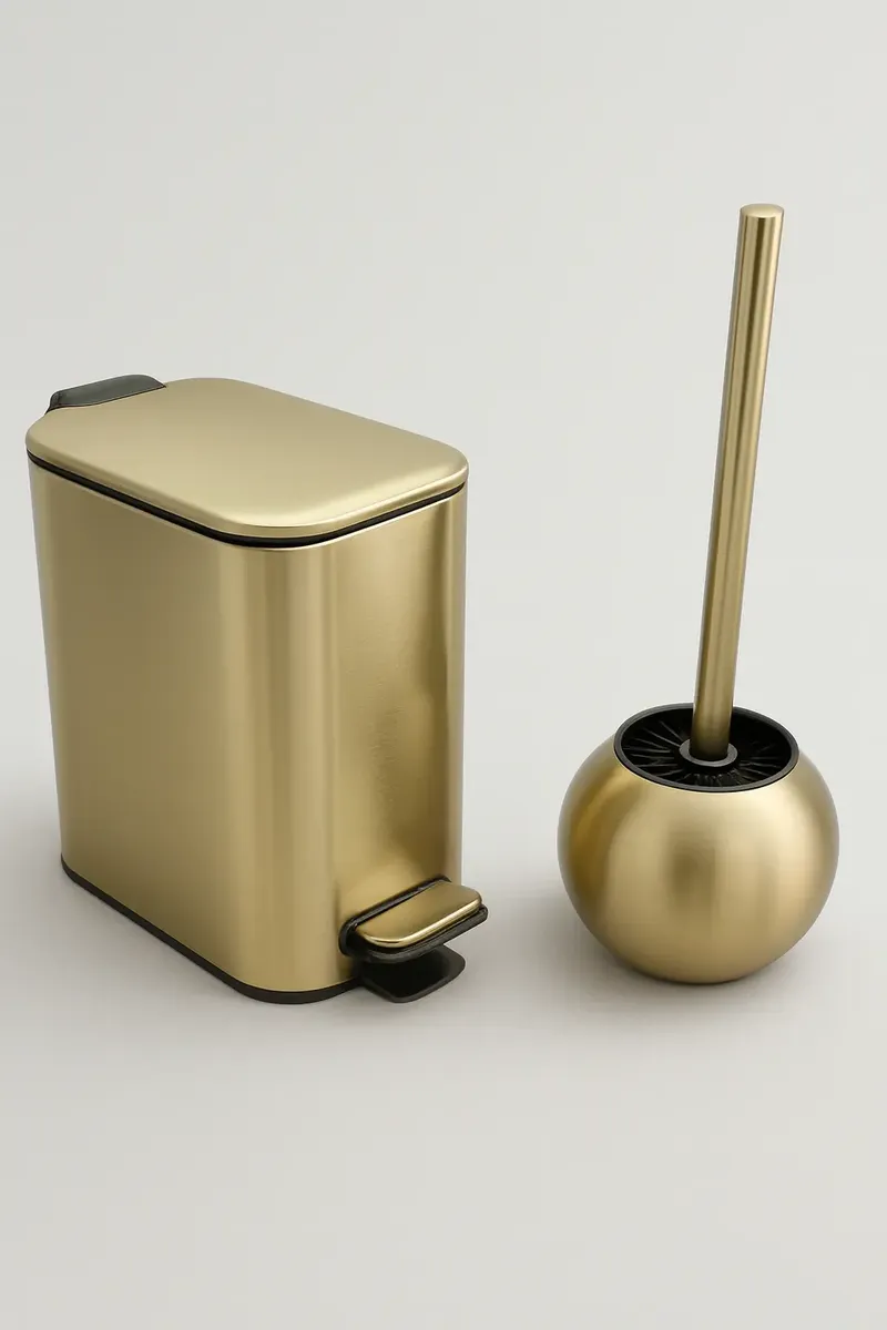 Lixeira Dourada Banheiro Lavabo Inox Escova Sanitaria