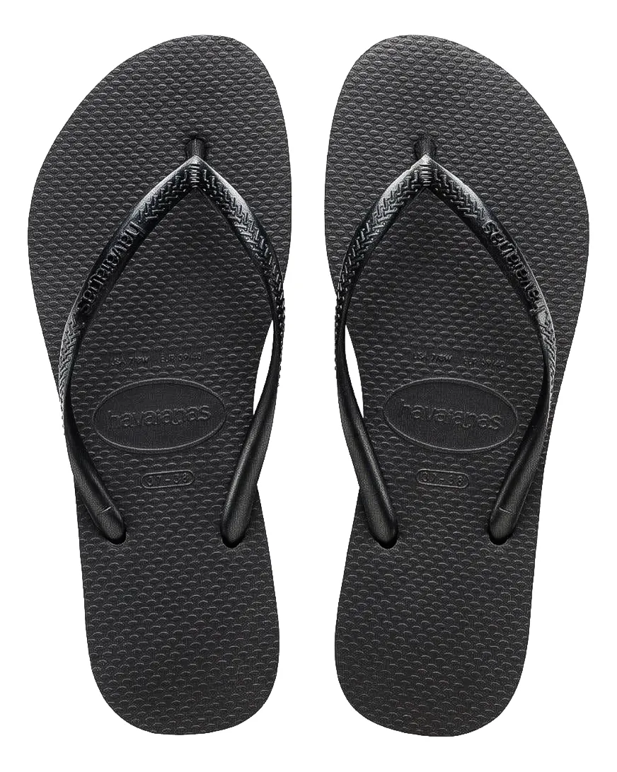 Chinelo Havaianas Slim Feminino preto com detalhes em borracha