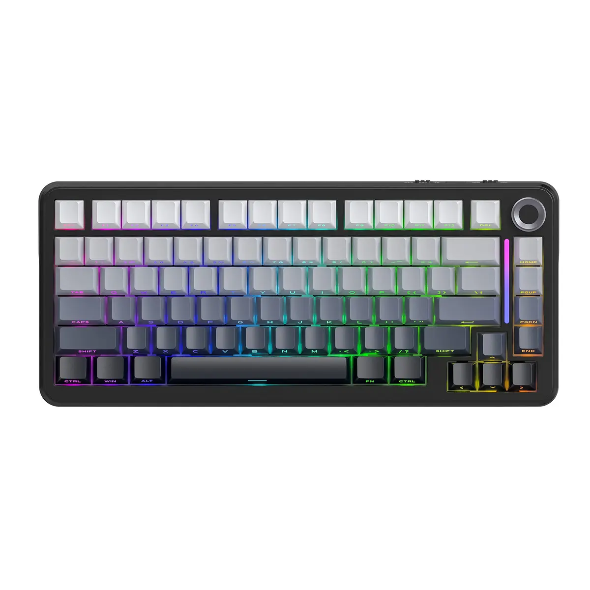 4000mAh Teclado Mecanico Gamer Free Wolf F75, 75% Gasket Con Perilla RGB Inalámbrico Hot Swap PBT, Qwerty Teclado Inalambrico, Teclado Gamer Español Con Rgb, 2.4ghz/Bluetooth/Usb-C, Negro