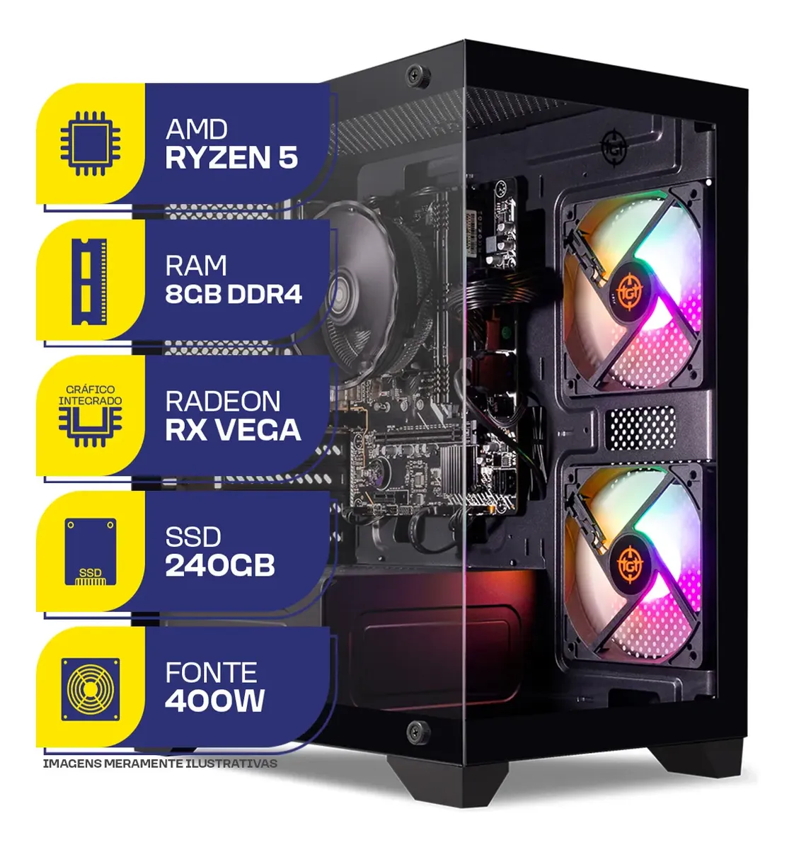 Pc Gamer Mcl, Amd Ryzen 5 3400g, 8gb Ddr4, Ssd 240gb
