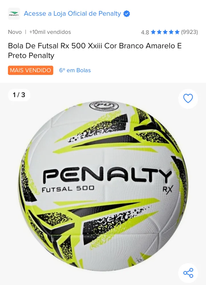 Bola Futsal Penalty Rx 200 Xxiii - Tamanho Único Cor Amarelo - Imagem 2