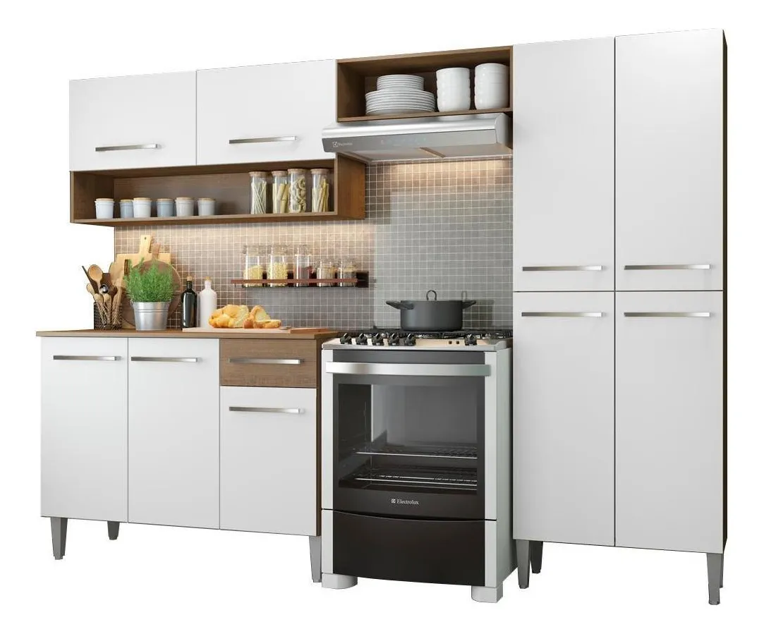 Armário De Cozinha Compacta Modulada Madesa Emilly Pop Com Armário E Balcão Rp Cor Rustic/Branco - Imagem 4