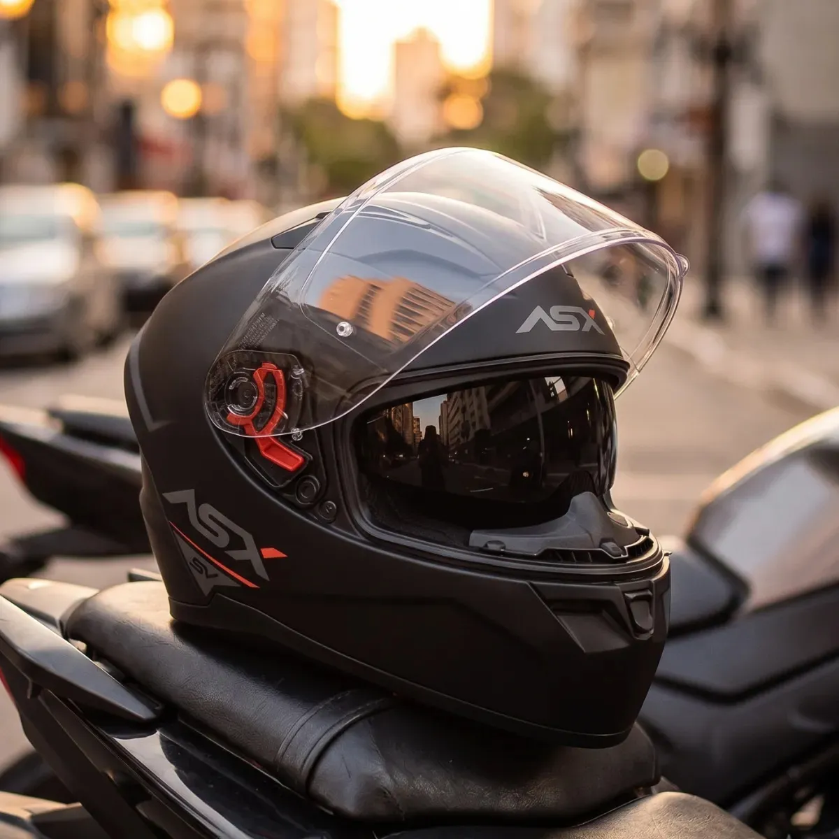Capacete Moto Asx City Sv Preto Fosco Óculos Solar Interno — foto 6
