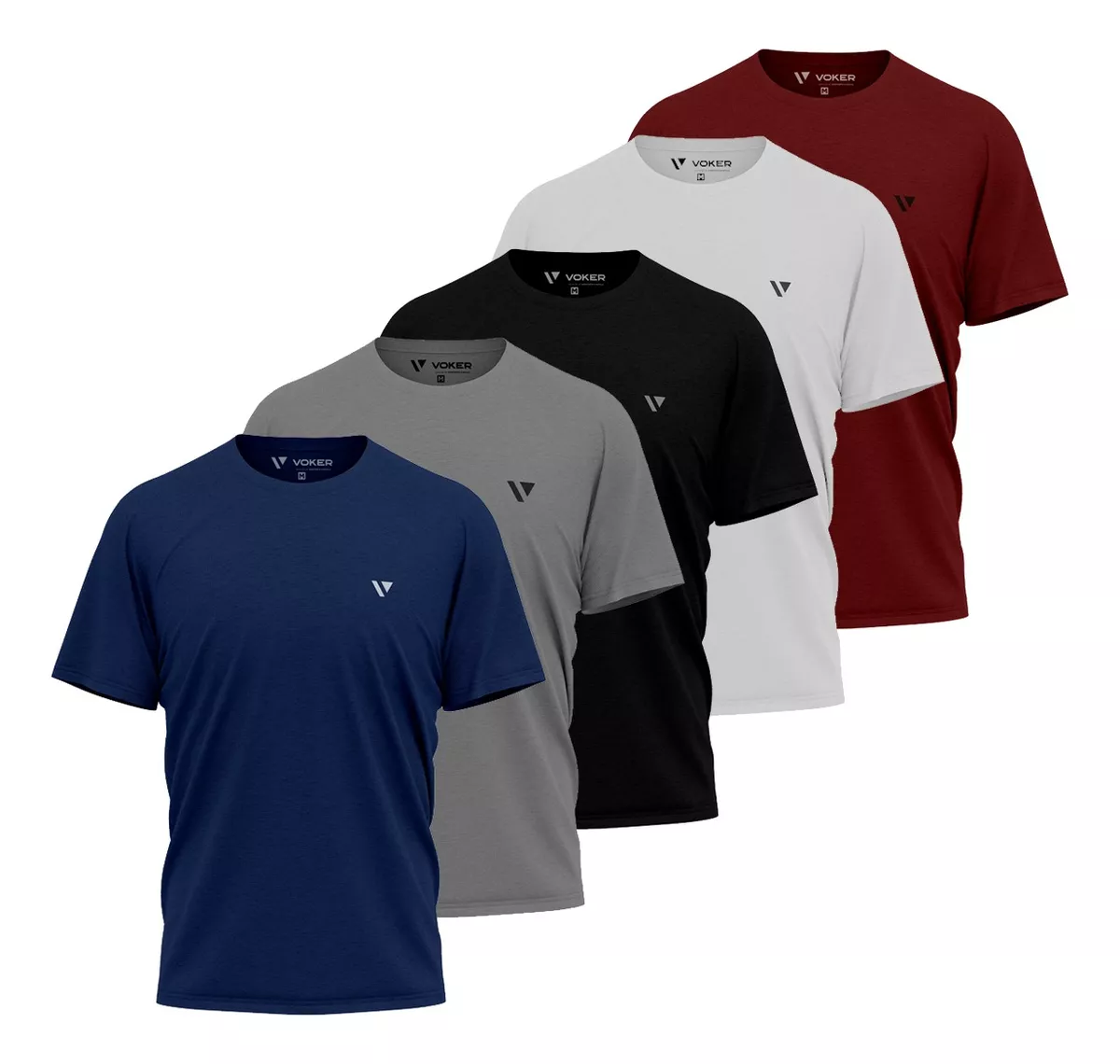 5 Camiseta Masculina Camisas Slim Voker 100% Algodão, Tamanhos P ao GG