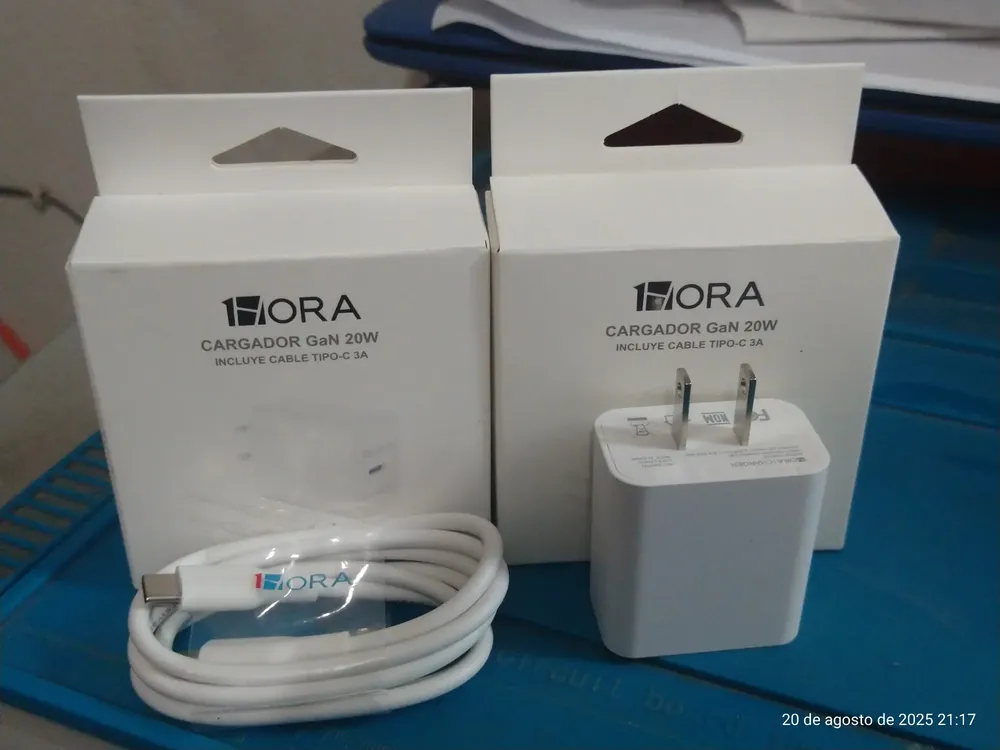 Cargador Tipo C GaN Carga Rápida PD 20W 1Hora con Cable USB C a C para ...