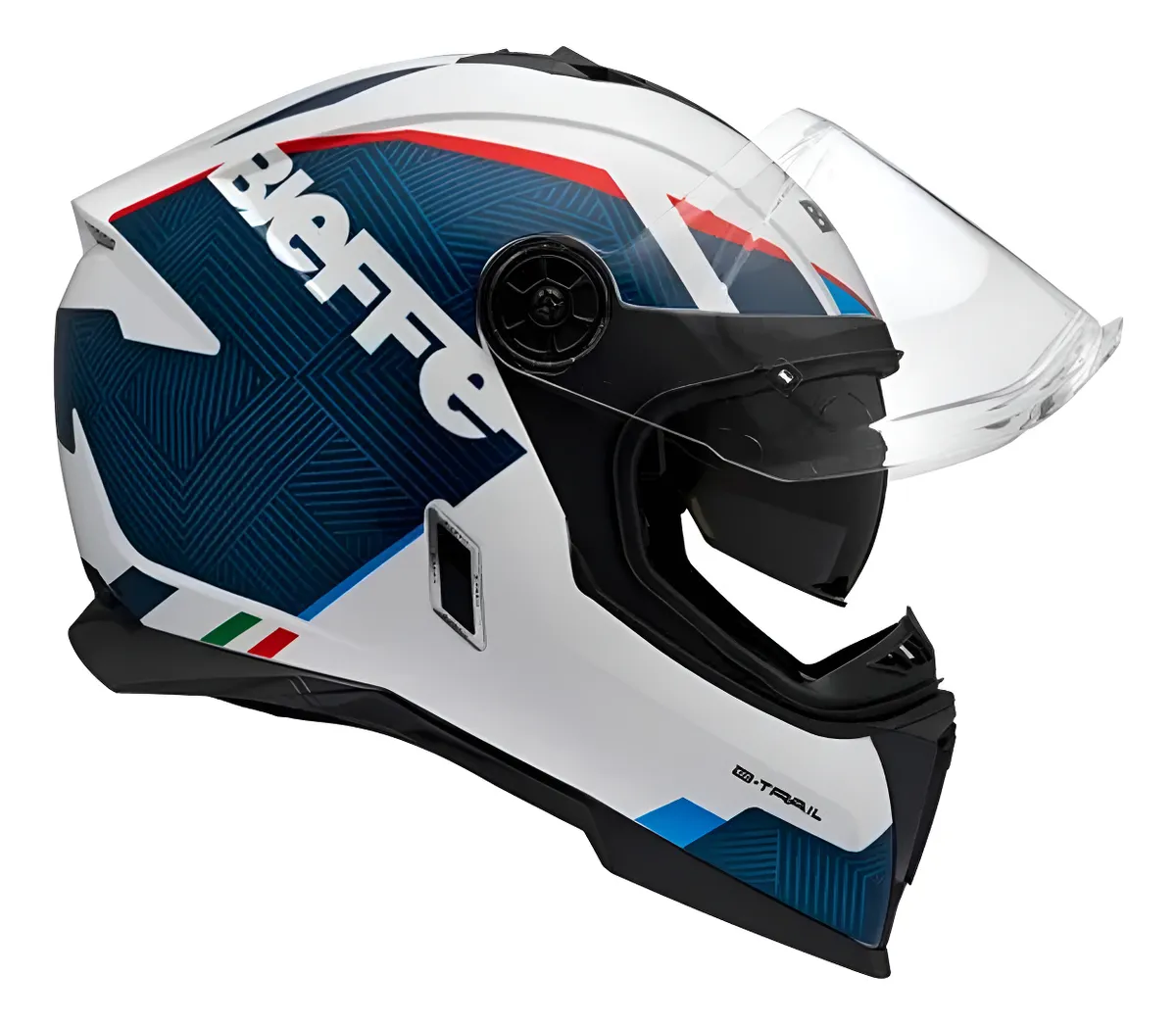 Capacete Moto Bieffe B-trail Delux Branco Azul Óculos Branco Com Azul Lisa Brilhante 58