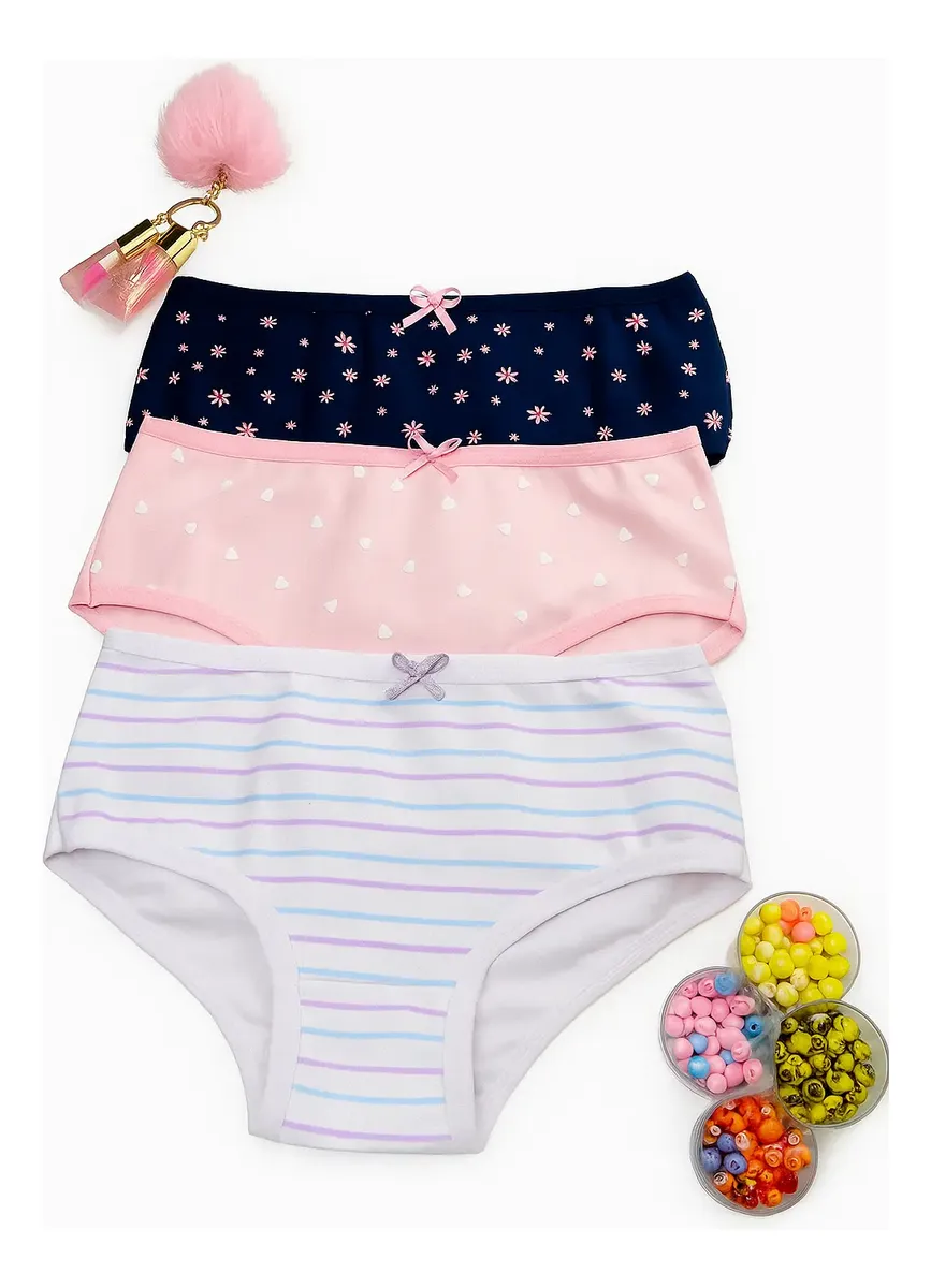 Kit 10 Calcinhas Infantis de Algodão Estampadas