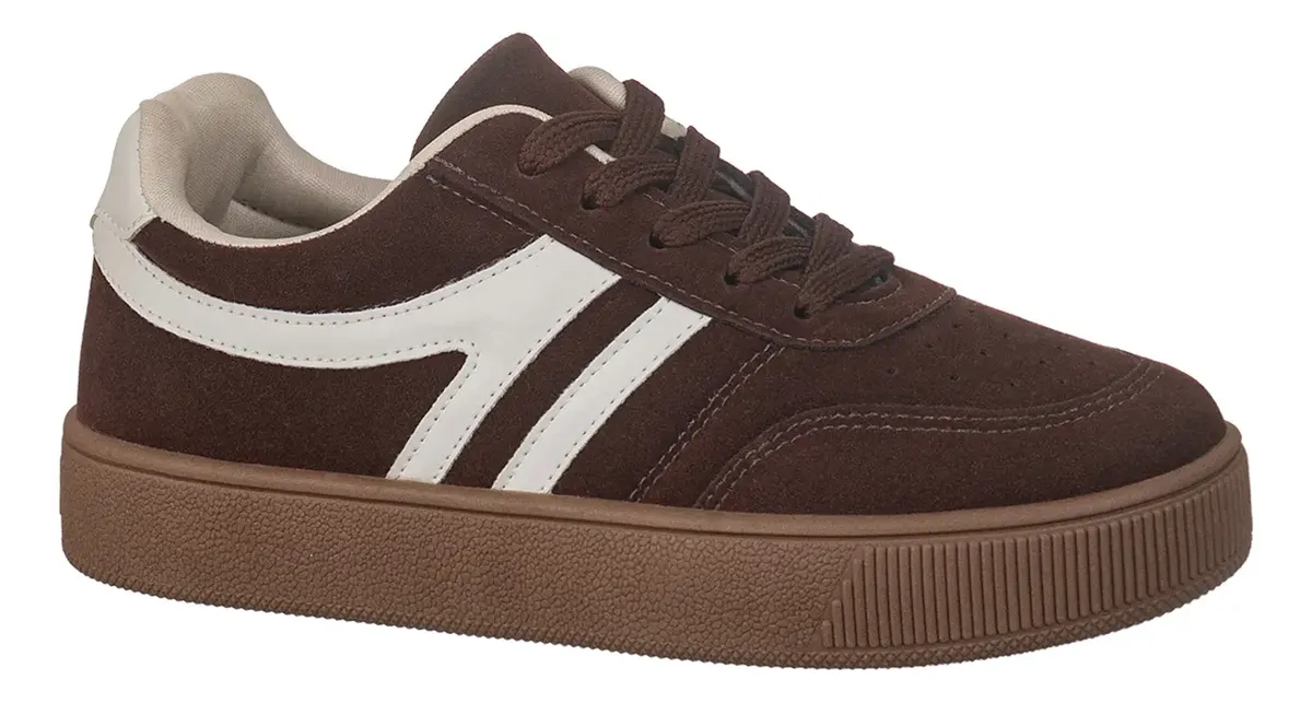 Tênis Feminino Casual Camurça Detalhe Listra Dupla Gigil