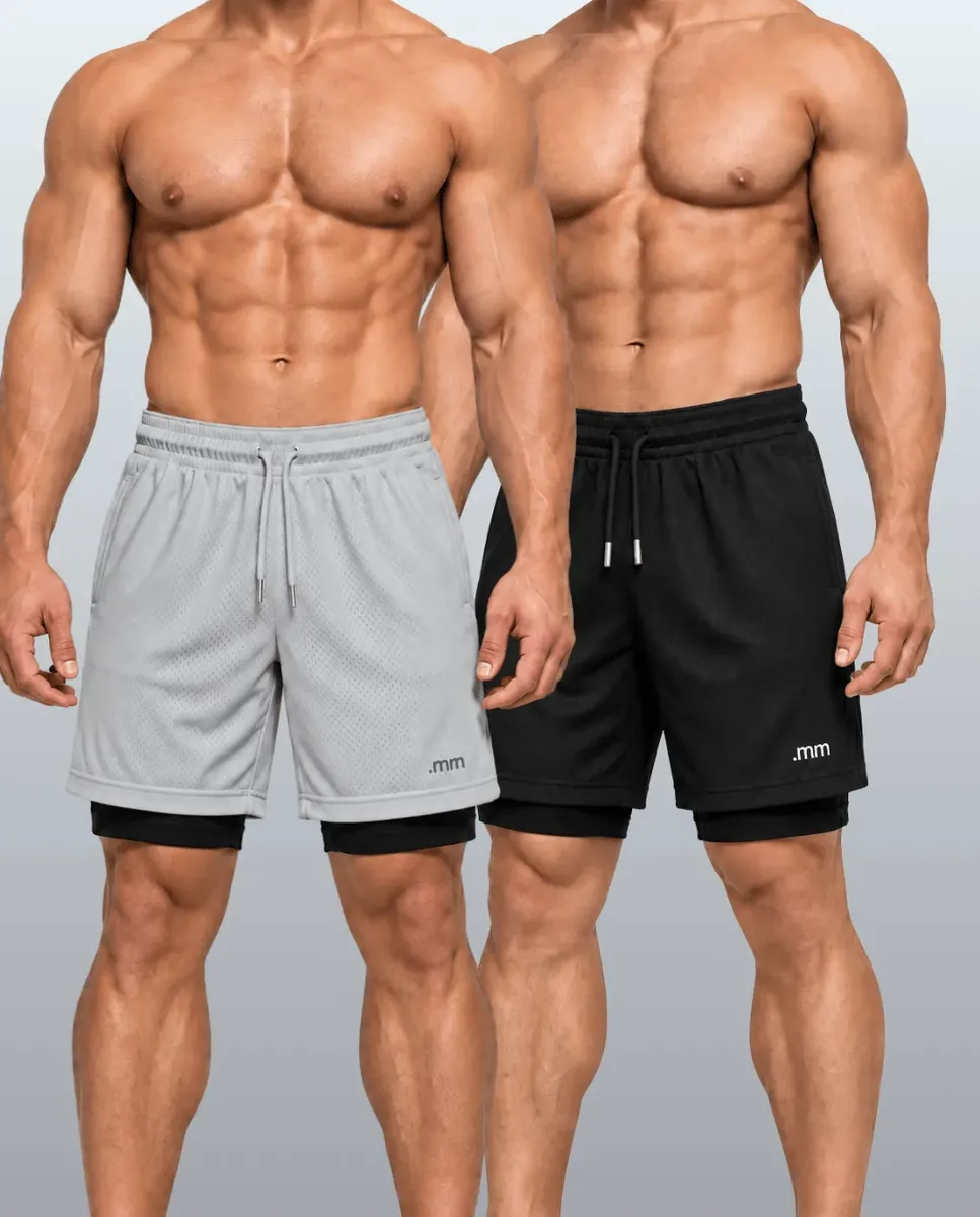 Kit 2 Bermudas 2 Em 1 Short Duplo Masculino Academia Treino
