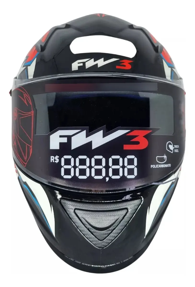 Capacete Fechado Fw3 Gtn Eagle Vermelho Azul Narigueira Alta — foto 4