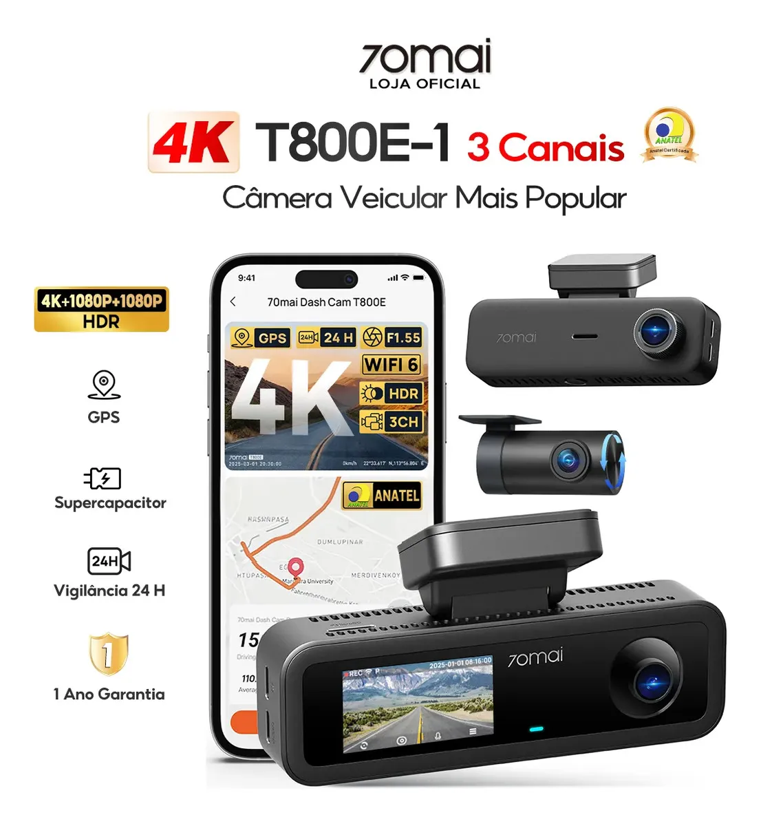 Camera Automotiva Veicular Carro 70mai T800E-1