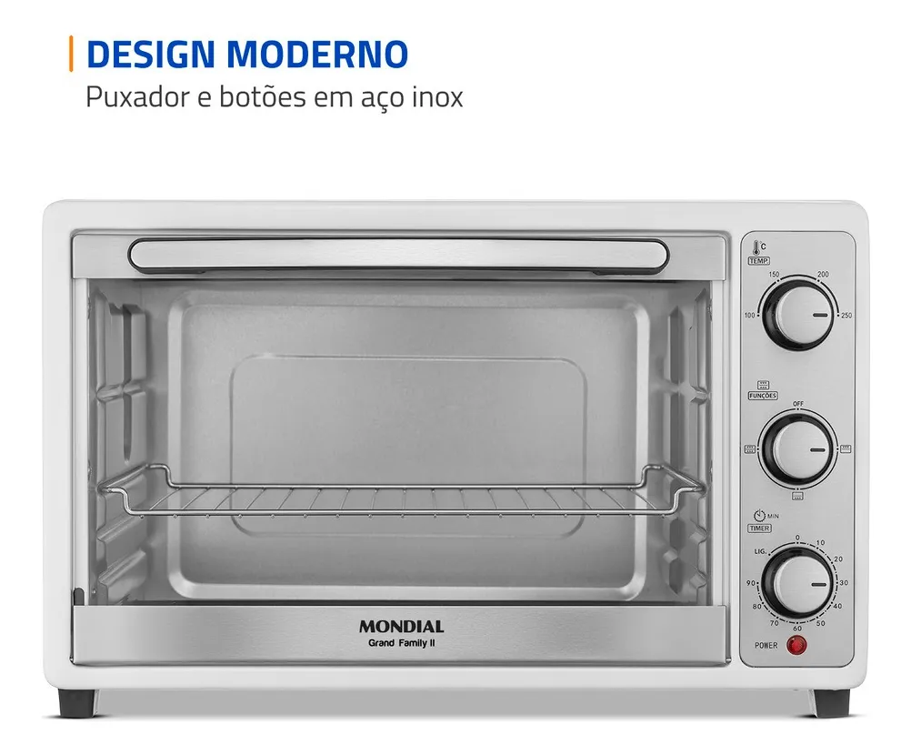 Forno Elétrico 52L Grand Family II, Mondial, Branco/Inox, 1800W FRN-52-W