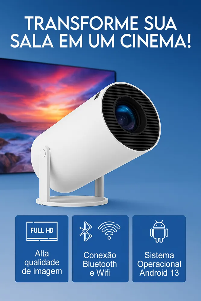 Mini Projetor Hy300 Android 4k Portátil Wi-fi Bluetooth Hdmi Usb Cinema Em Casa Compacto Alta Resolução Full Hd Smart Projetor Davely Celular Notebook Games Apresentação Branco 127/220v