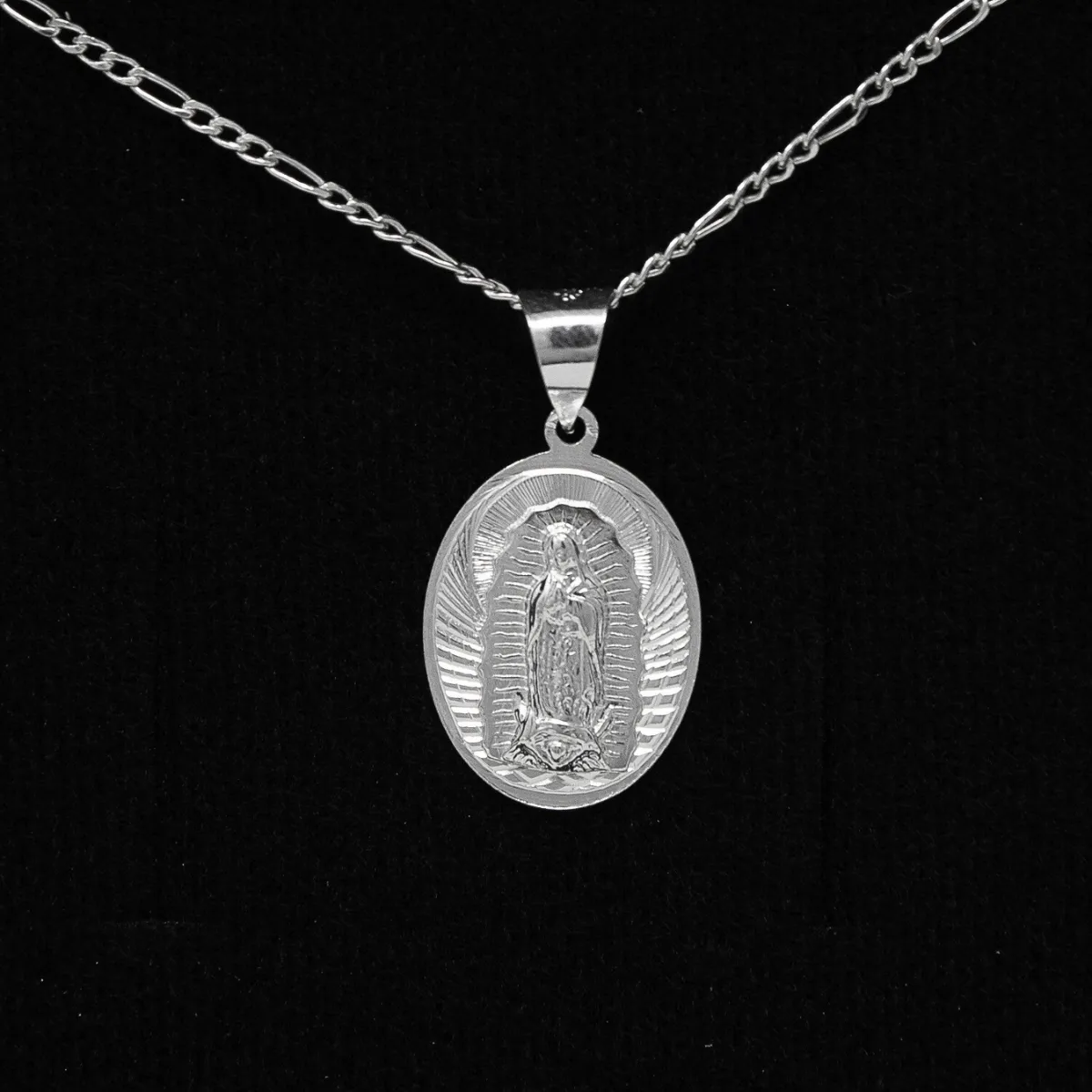 Cadena De Plata Fina ley 925 Medalla De Virgen Guadalupe
