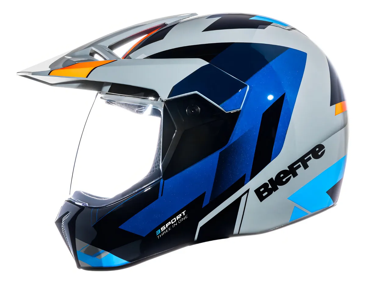 Capacete para moto integral Bieffe 3 Sport cinza e azul brilhante react tamanho 60 - Imagem 4