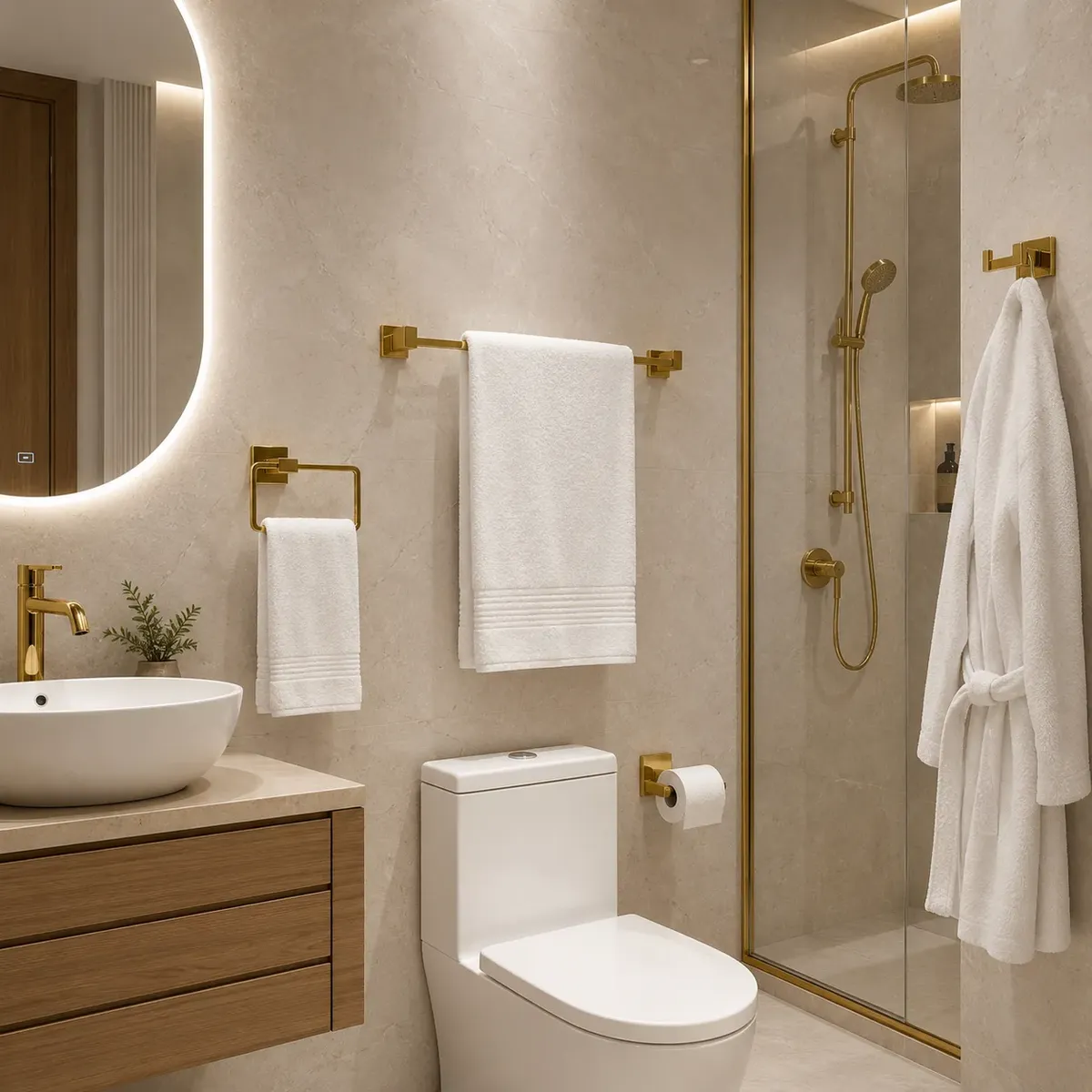 Kit Acessórios Banheiro Dourado Porta Toalha Papel Luxuoso
