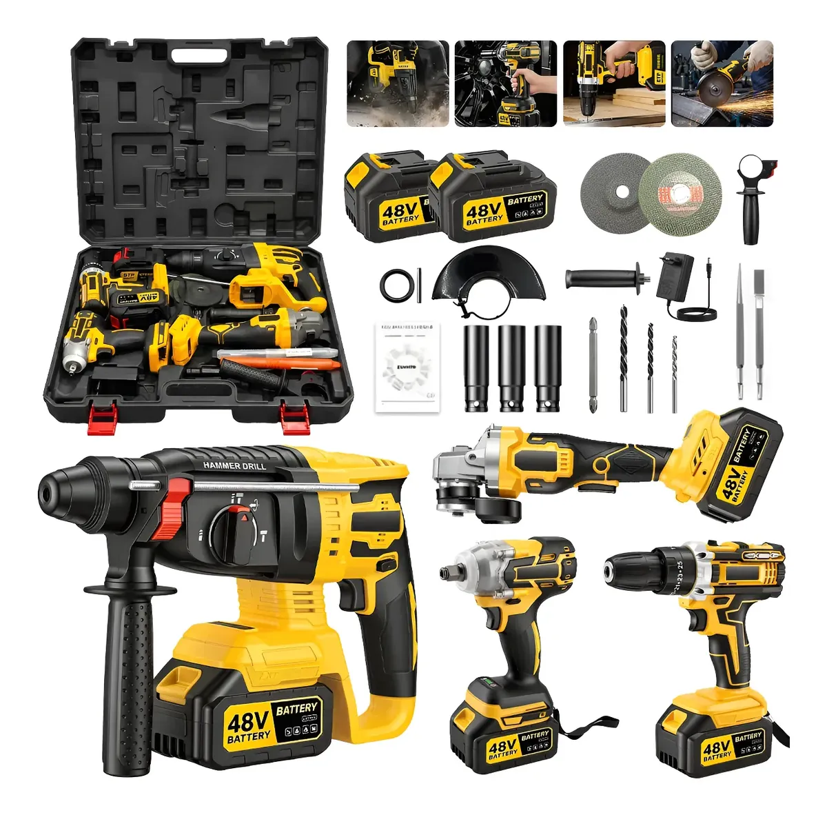 Kit 4 Em 1 Ferramentas Elétricas Profissional Com 2 Baterias