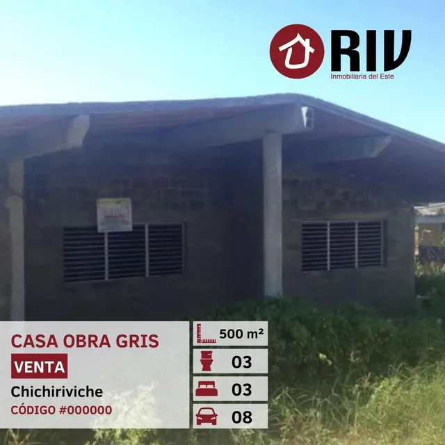 En Venta Casa Vacacional En Obra Gris Chichiriviche Falcon  De 220 M2 Construcción En 300 M2 Terreno.  A 5 Min Del Pueblo Y Embarcaderos. Riv