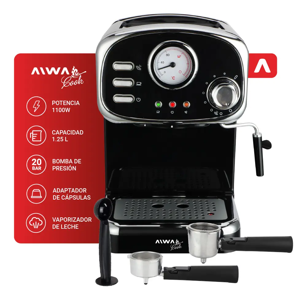 Cafetera Espresso Estilo Vintage Aiwa 1,25 L Con Vaporizador Negro