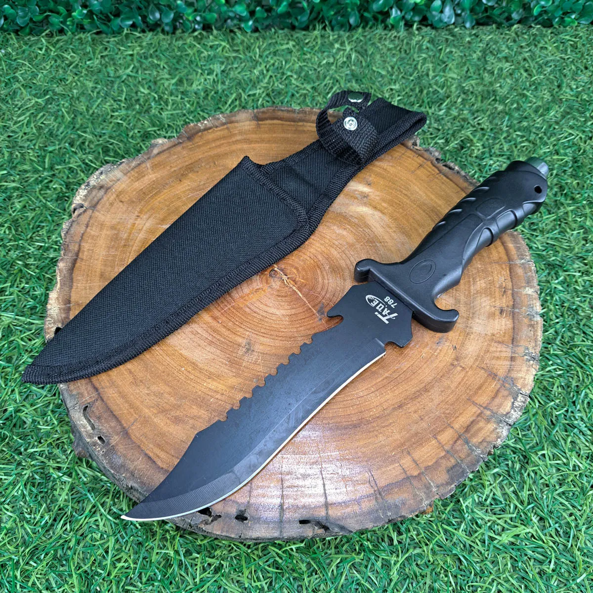 Cuchillo de supervivencia, acero, cable de polímero, funda de nylon