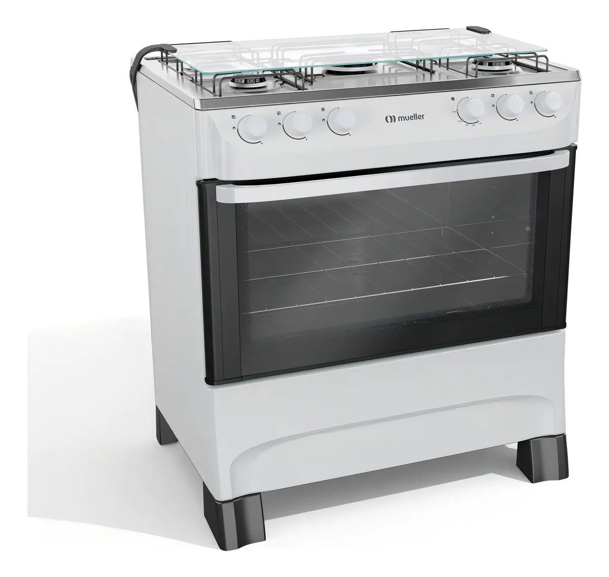 Fogão A Gás 5 Bocas Branco Mueller Ultra Chama Tampa Vidro Acendimento Manual MFI5BA