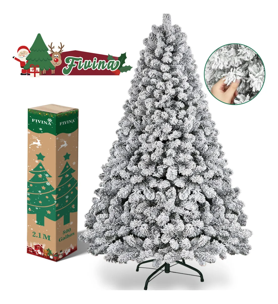 Árvore De Natal Cheia Grande Pinheiro Nevada Premium 2.10m 800 Galhos Fivina