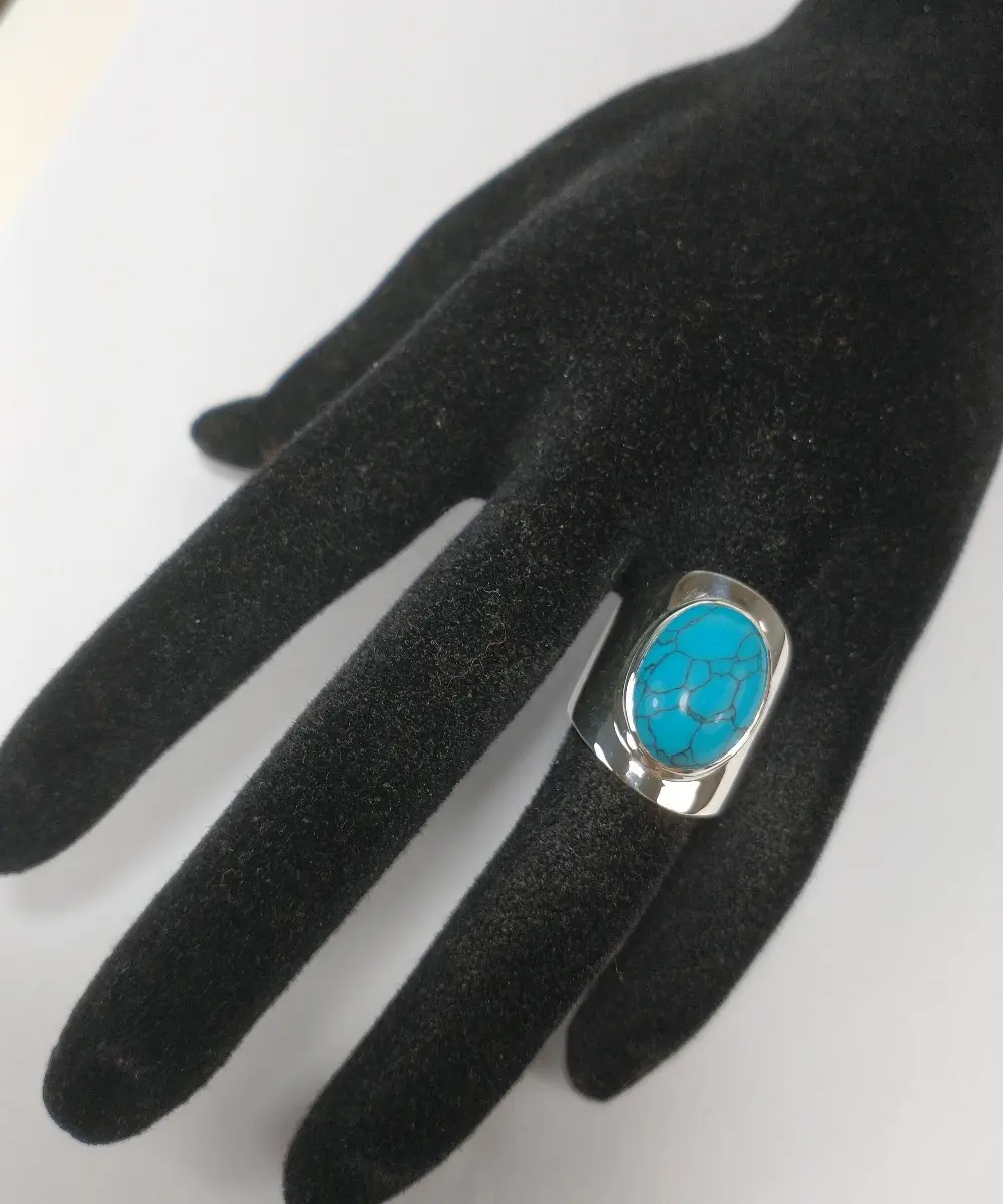 Anel Em Prata 950k Com Turquesa Oval 15x26mm — foto 8