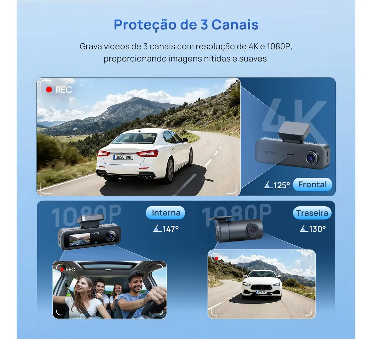3 Camera Automotiva Veicular Carro 70mai T800E-1 4K+1080P+1080P Com GPS WiFi 6 APP Camera de Seguranca Veicular HDR Visão Noturna Uber/Taxi Vigilância 24H Camera Carro Supercapacitor Com ANATEL - foto 5