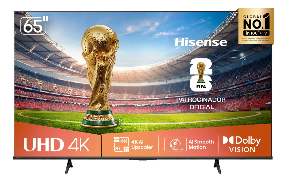 Smart TV 4K preta com tela de 65 polegadas