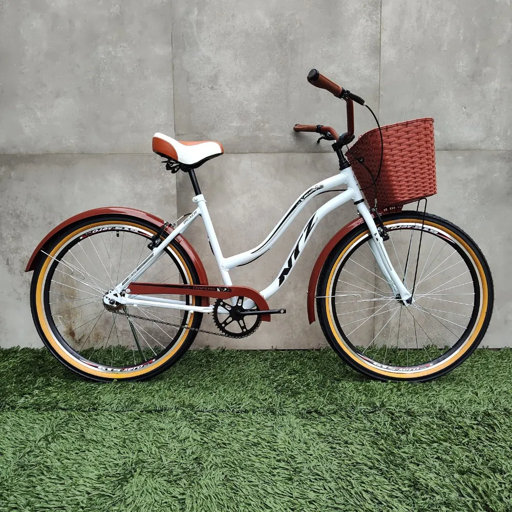 Bicicleta retrô NTZ Bikes Caiçara aro 26 com cesta e quadro de aço
