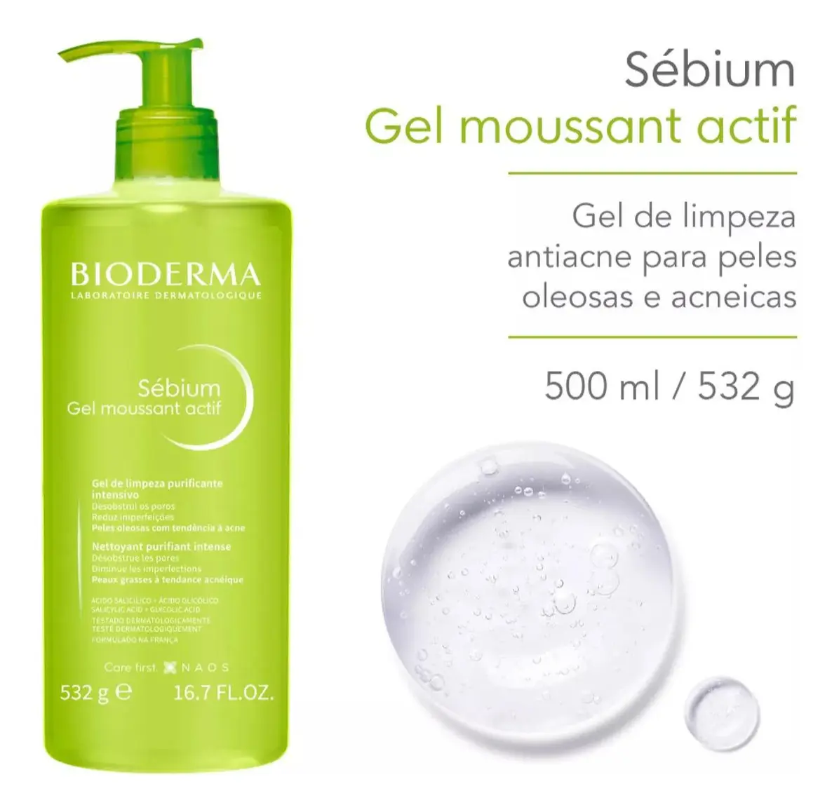 Gel de Limpeza Facial Bioderma Sébium Gel Moussant Actif 500ml