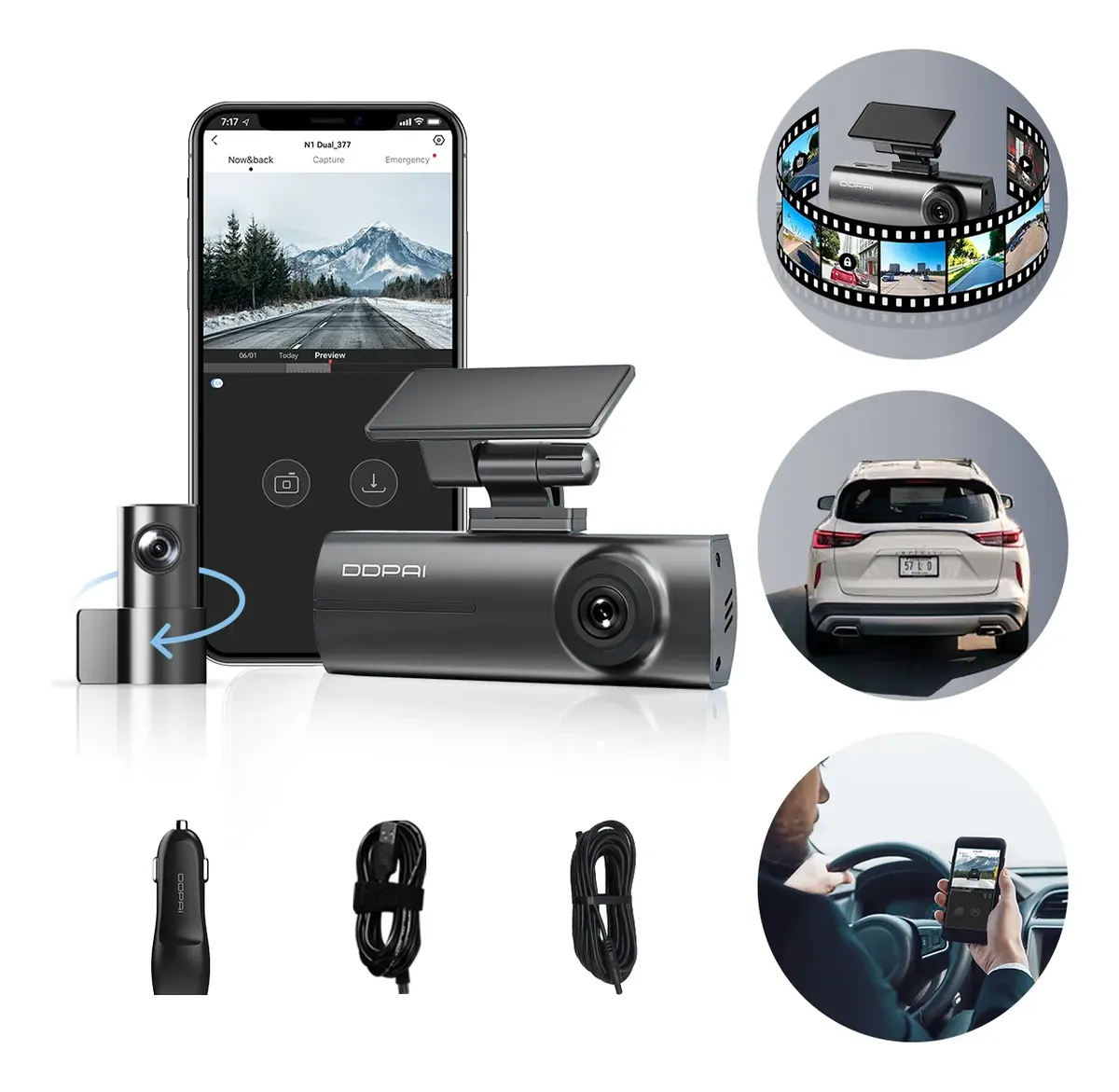 Ddpai N1 Dual Câmera Veicular 1296p+1080p Uber Nightvis App