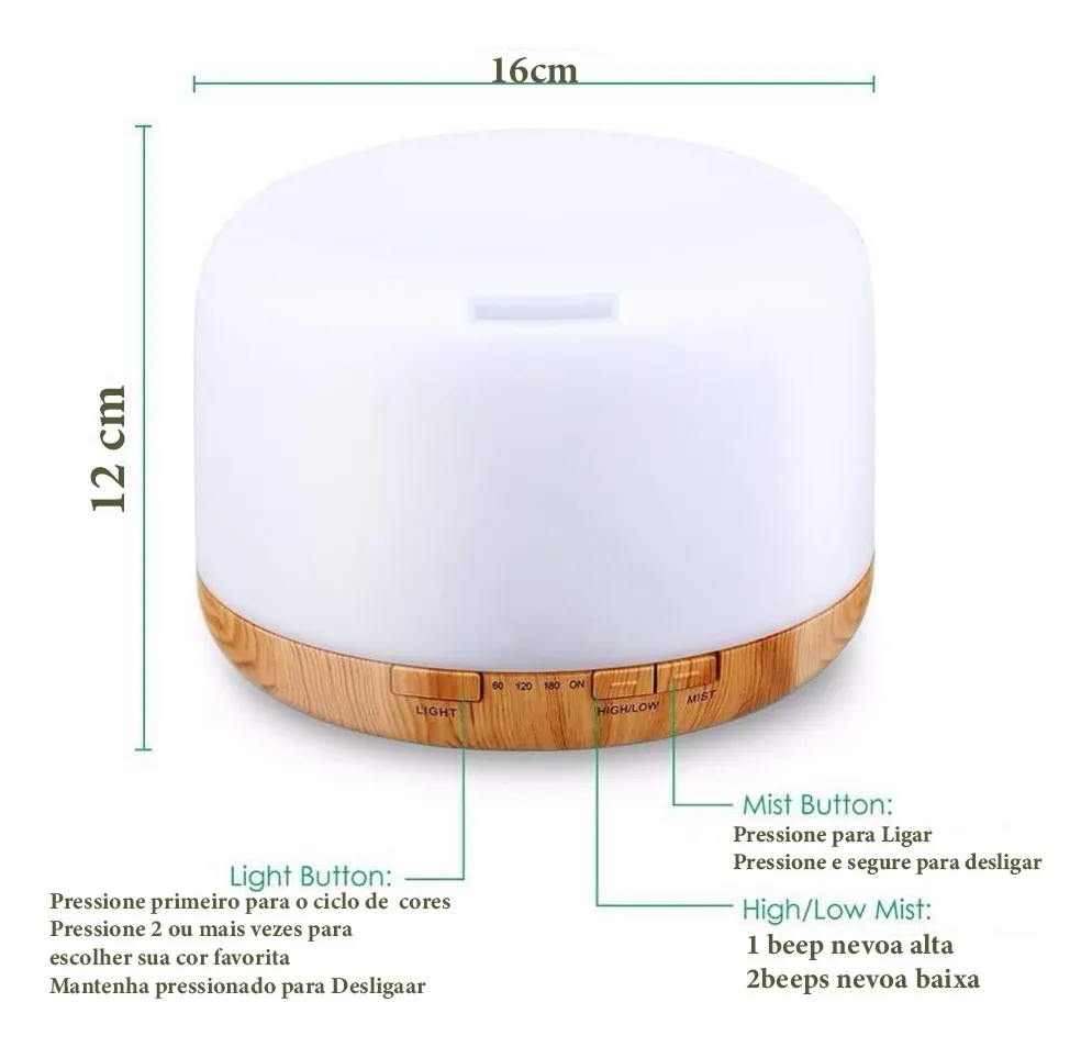 Difusor De Óleo Essencial Ultrassônico 500ml Controle Remoto - Imagem 2