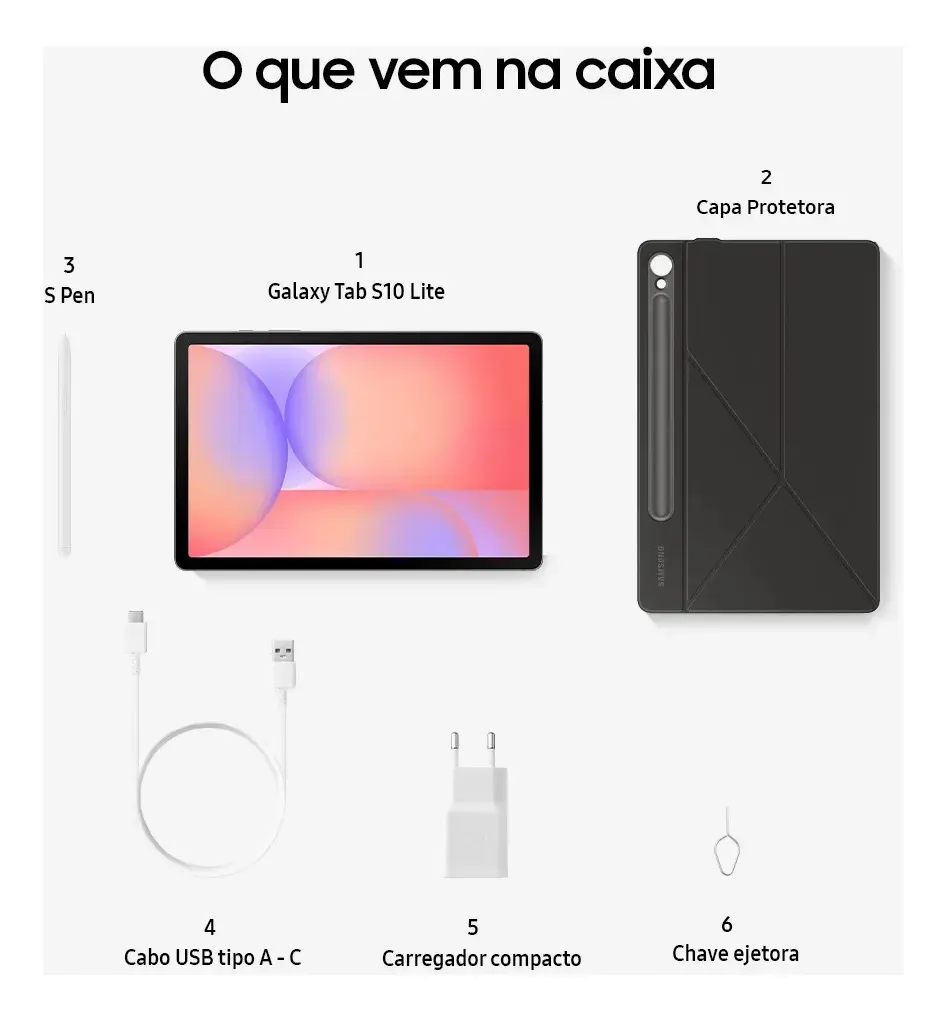 Tablet Samsung Galaxy Tab S10 Lite Wifi, 256gb, 8gb Ram, Tela 10.9 , S Pen E Capa Smartbook Cover Inclusas