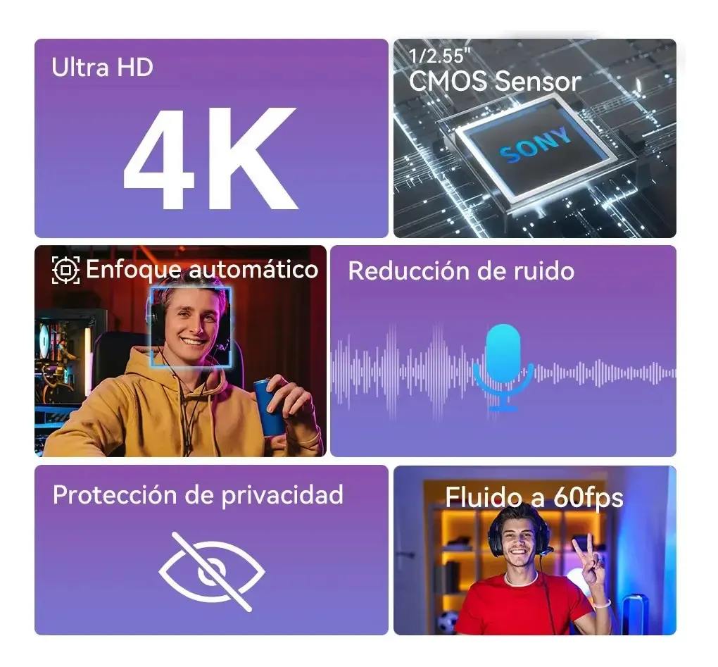 Emeet C960 4k Webcam 1080p 60fps Camera Para Pc Streaming Com Microfone Automático Kit Videoconferencia Preto