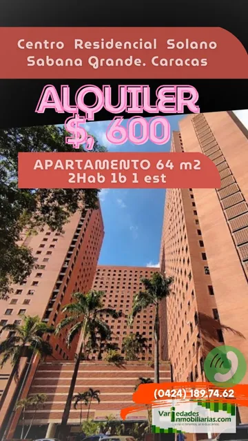 Alquiler Apartamento En Centro Residencial Solano. 64 M2. Sabana Grande. 2 Habitaciones 1 Baño 1 Estacionamiento. Amoblado. $,600.