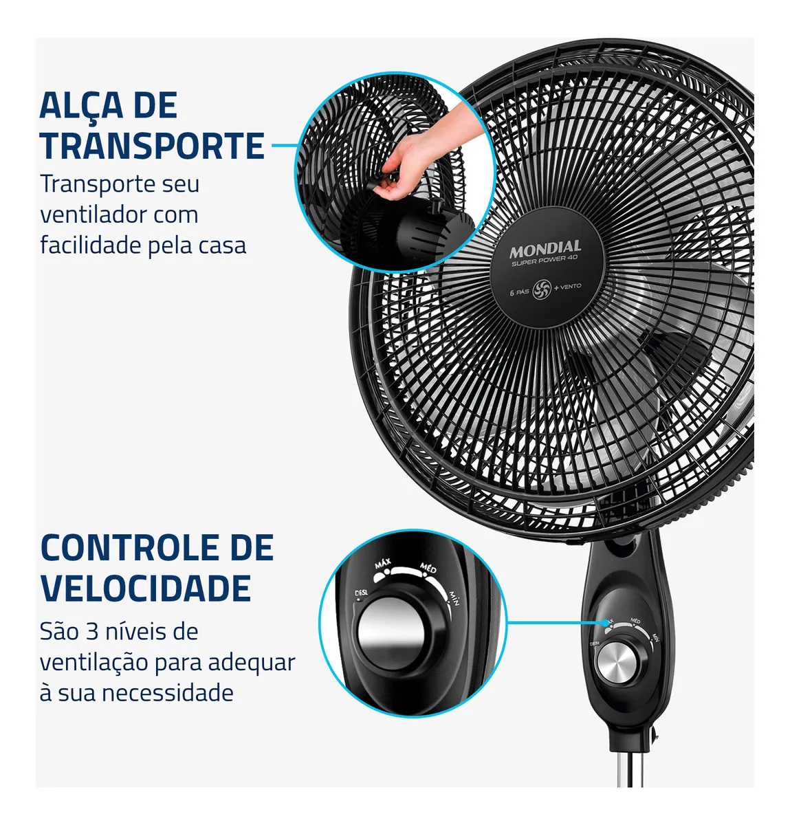 Ventilador Coluna 40cm Super Power Mondial 140W 220v - Imagem 5